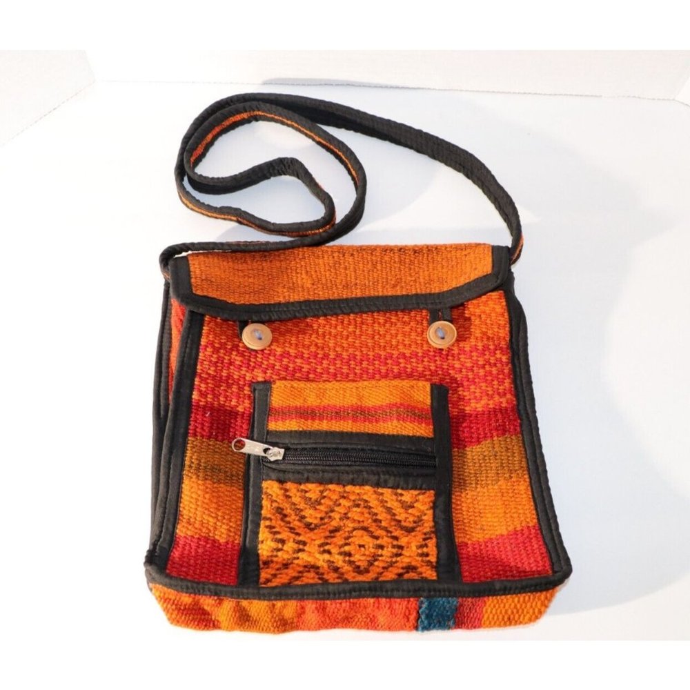 Min Hippie Rastafarian Orange Blue Shoulder Fabric Small  Bag